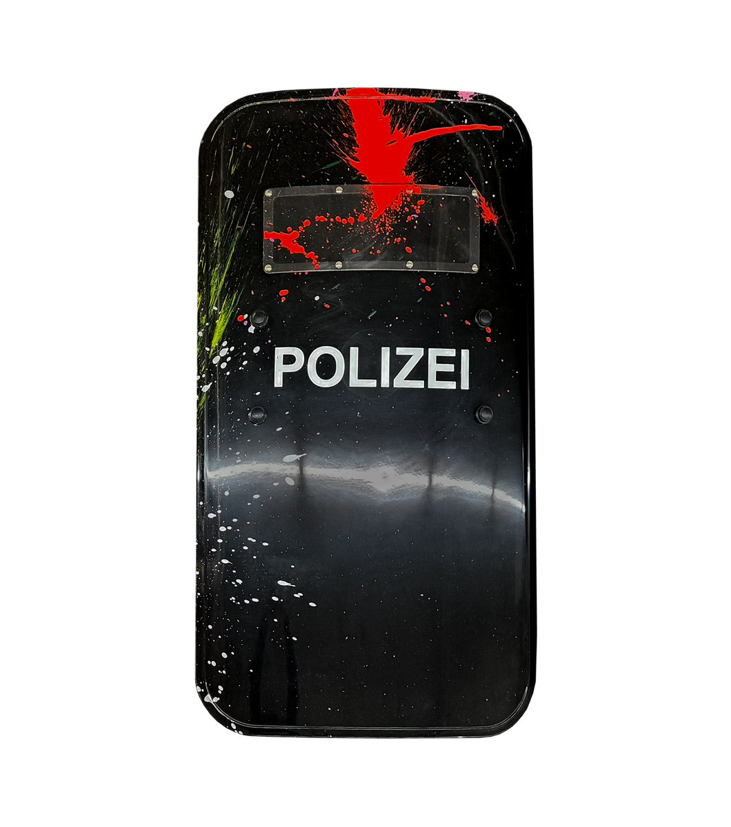 rocco and his brothers painting police shield riot graffiti train writing art urban polizei schild fravil 29